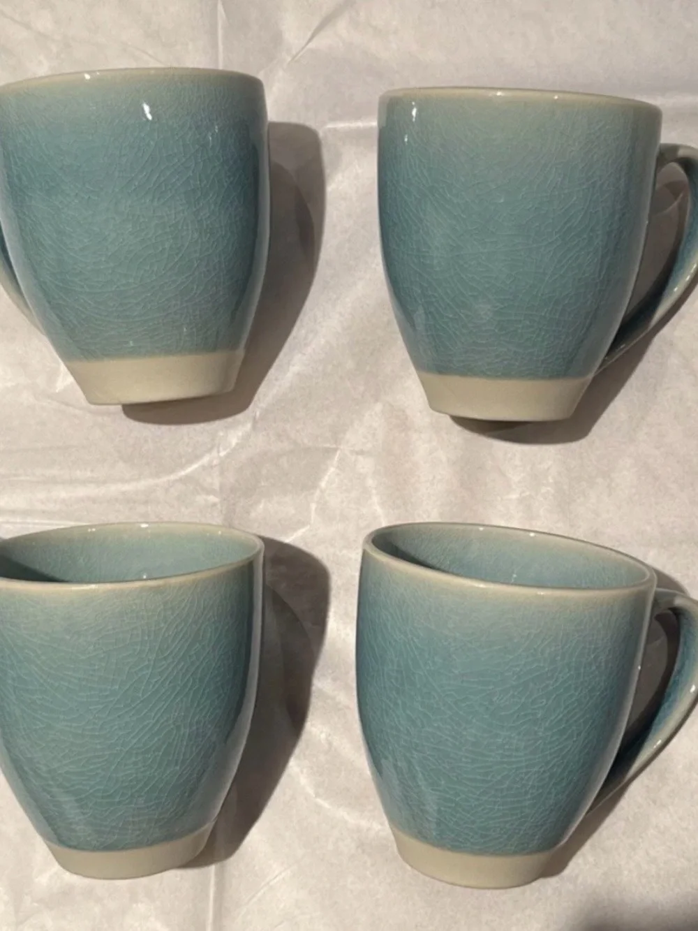 West Elm Crackle Glaze Light Blue Ceramic Glazed CoffeeTea Mugs Set of 4 New